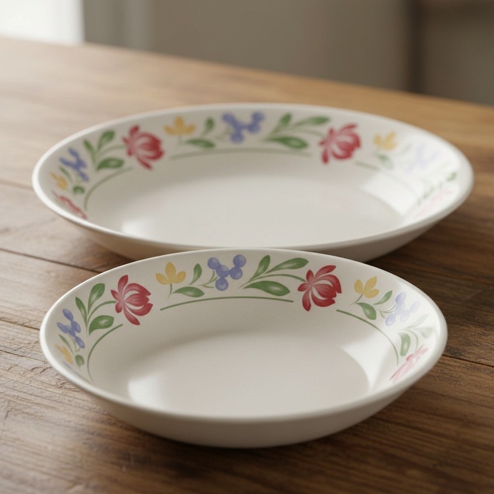 Farberware Dorchester Set of 2 Cereal Bowls Floral Green Trim *
